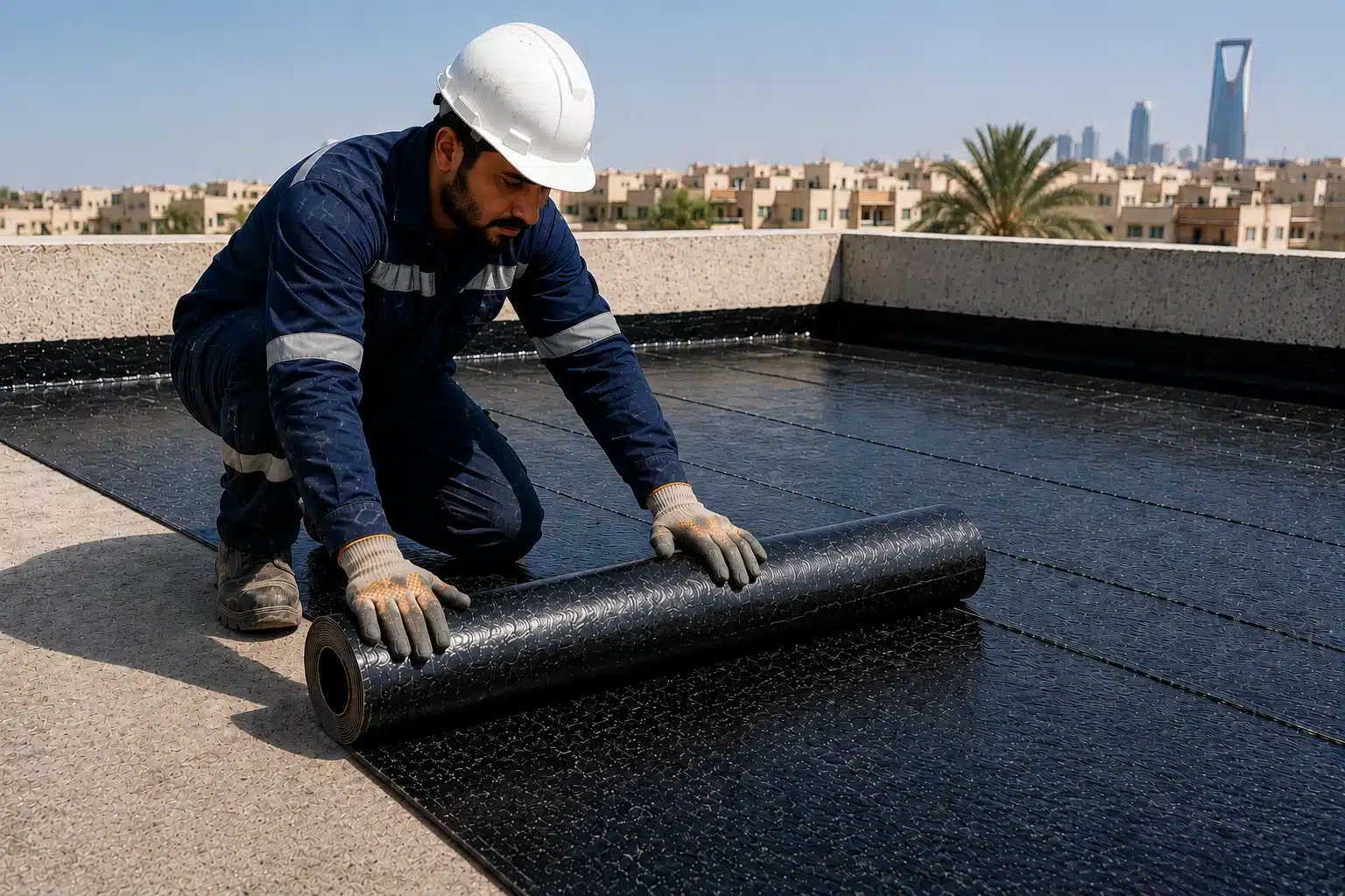 تنفيذ عزل مائي للأسطح باستخدام الممبرين البيتوميني بالرياض