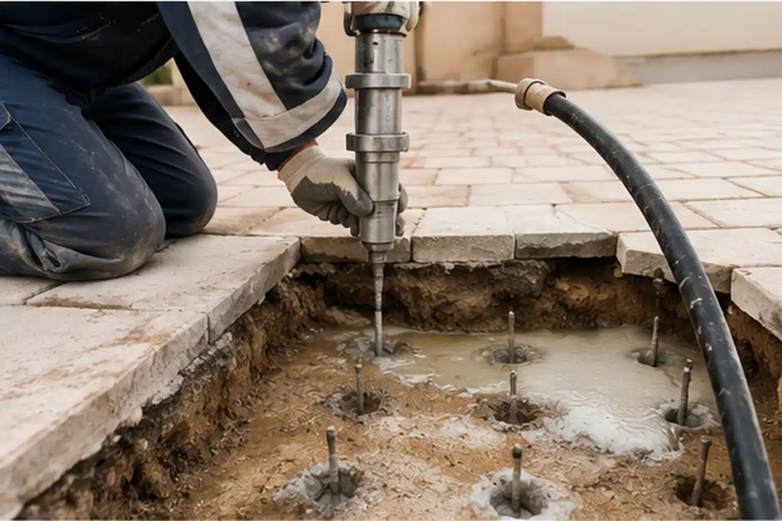 فحص هبوط أرضية الحوش والبلاط الخارجي بالرياض